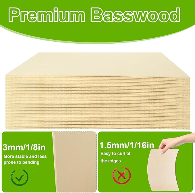 12 Pack 3mm Basswood Sheets 12 x 16 x 1/8 Inch,Plywood Sheets for Crafts, 1/8" Unfinished Plywood Wood for Laser Cutting, Engraving, DIY Crafts, Wood Burning, Painting, Model Carving