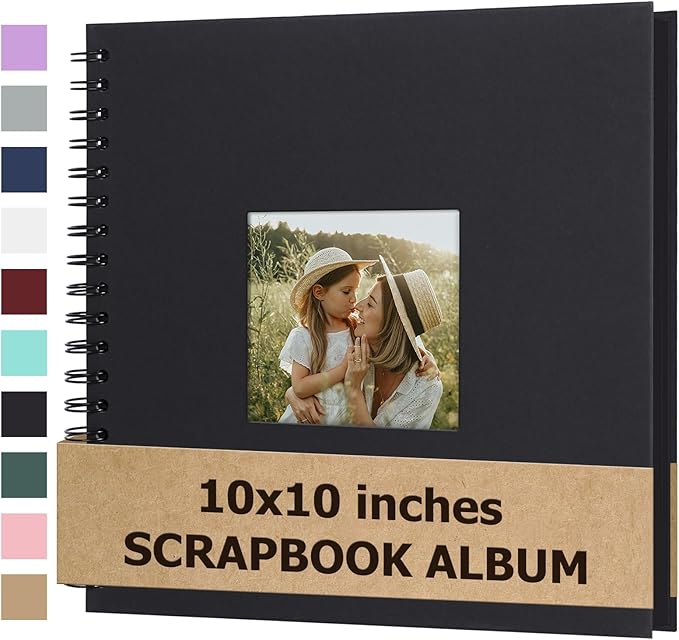 Scrapbook Album 10x10 Inches Photo Album Hardcover Kraft with Window Scrap Book Blank Memory Book for Baby Wedding Guest Book Couples Graduation Travel DIY Anniversary, 100 Pages Black