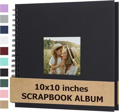 Scrapbook Album 10x10 Inches Photo Album Hardcover Kraft with Window Scrap Book Blank Memory Book for Baby Wedding Guest Book Couples Graduation Travel DIY Anniversary, 100 Pages Black