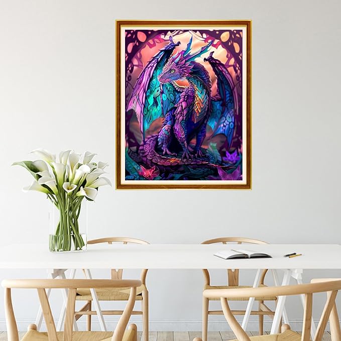 Joycasa Stamped Cross Stitch Kits for Beginners Full Range of Cross Stitching 11 CT Printed Cross Stitch Kit for Adults Cross-Stitch Patterns Needlepoint Kits-Purple Dragon 16x20 inchs