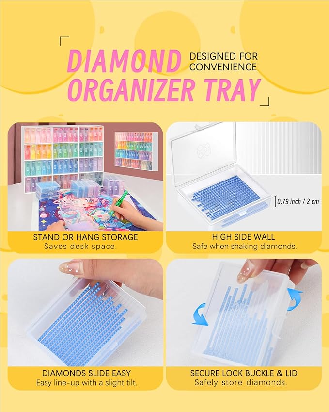 60pcs Diamond Art Storage Containers Trays ＆ Stand, Diamond Painting Accessories Diamond Painting Trays with Lids, 2-in-1 Diamond Art Tray and Beads Storage, Beads Gem Art Tools Storage Rack