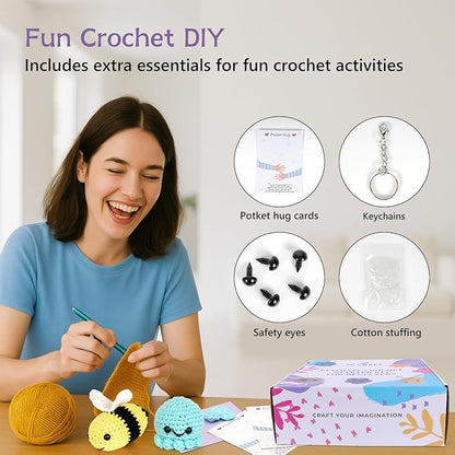 JC CRAFT Deluxe Beginner Crochet Kit – 116-Piece Set with 20 Yarns, Ergonomic Hooks, Accessories, Book for Beginners & Online Tutorial – DIY Starter Kit for Adults & Teens with Purple Bag & Case