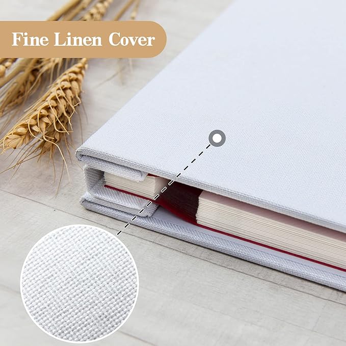 potricher Large Photo Album Self Adhesive 4x6 5x7 8x10 Pictures Linen Cover 40 Blank Pages Magnetic DIY Scrapbook Albums with A Metallic Pen (White)