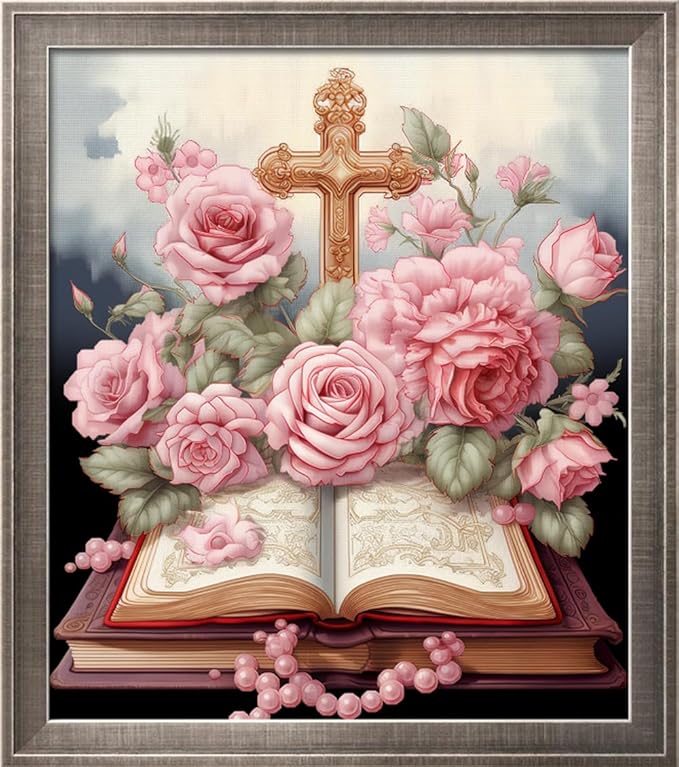 Leczany Cross Stitch Stamped Kit for Adults - Rosa Crux | DIY Embroidery Starter Patterns Craft Kit Needlepoint for Beginner | 11CT, 3 Strands | 15.8x18.1 inches