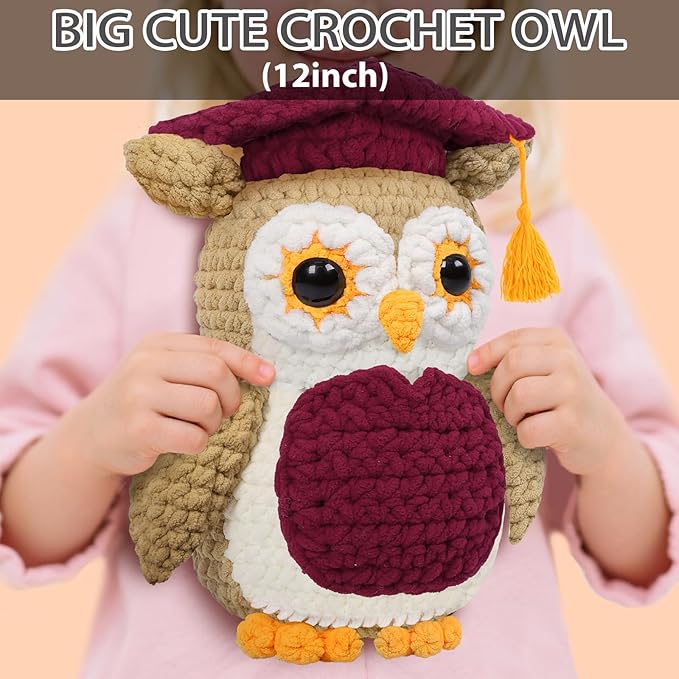 CODGP Crochet Kit,12in Crochet Animal Kit Owl, Crochet Owl Kit Gift for Adults with Yarn Sets, Amigurumi Crochet Kits with Step-by-Step Video Tutorials
