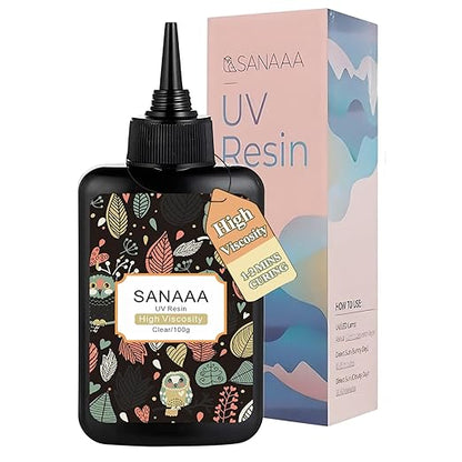 SANAAA UV Resin Clear Hard Type 100g,High Viscosity Transparent Ultraviolet Cure Resin for Jewelry Making,Keychain Making,Crafts Decor,Coating