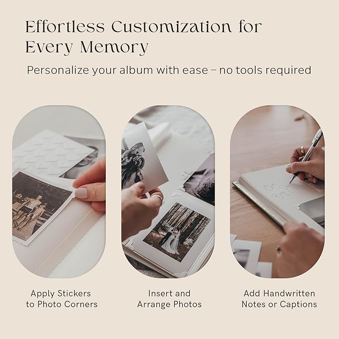 Premium Scrapbook Album with Window and Writing Space – 100 Pages holds 500 Photos of Different Sizes – Wedding, Baby, Travel & Family Memories – 13" x 11.6" - Oat