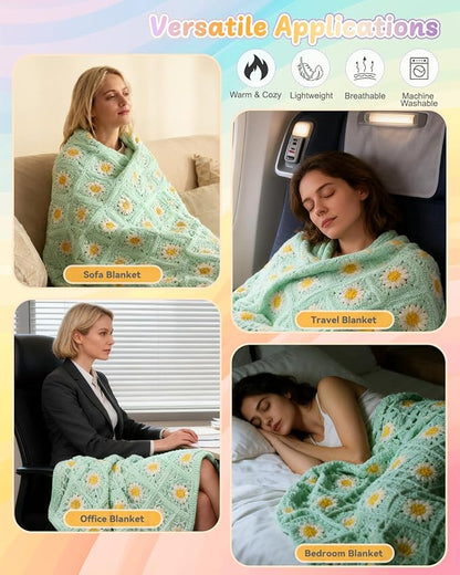 Coopay Crochet Blanket Kit for Beginners, All-in-One Granny Square Blanket Kit with Step-by-Step Video & Enough Yarns - Master Granny Square Crocheting Easily, Ideal Gift for Craft Lovers (Aqua Green)