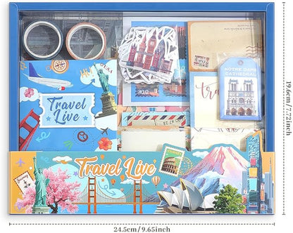 icceemee Scrapbooking Supplies Kit, Travel Diary Theme Scrapbooking Kit for Bullet Junk Journaling, Stationery, A6 Grid Notebook, Flower DIY Journaling Supplies, Birthday Craft Gift for Teen Girls