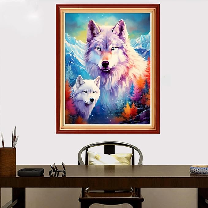 Redxing Stamped Cross Stitch Kits Embroidery kit for Beginners Adults Full Range of Embroidery Patterns Starter Kits DIY Printed Cross Stitch Kits Needlepoint Kits 11CT- Snow Wolf 16x20 inch