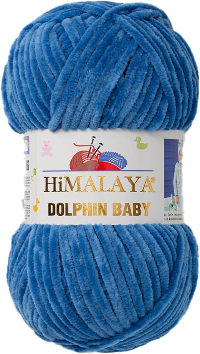 1 Skein/Pack Himalaya Dolphin Baby Chenille Yarn, Each Ball 100 gr (3.5 oz), 120 m (132 Yards), 100% Polyester, Super Bulky Baby Blanket Velvet Amigurumi Yarn, 80341 - Denim Blue