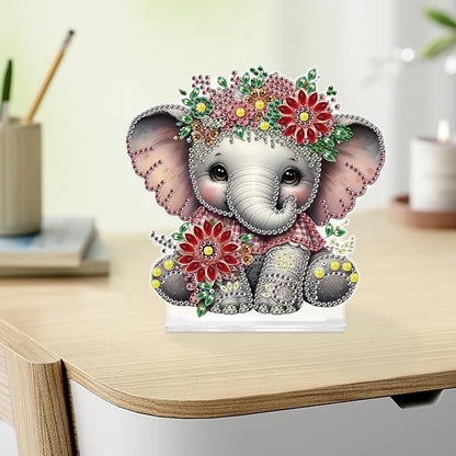 Tontut Diamond Painting Desktop Decoration, Flower Elephant 5D DIY Special Diamond Art Decoration Kits for Adults, Office Desktop or Christmas Holiday Arrangement Crafts