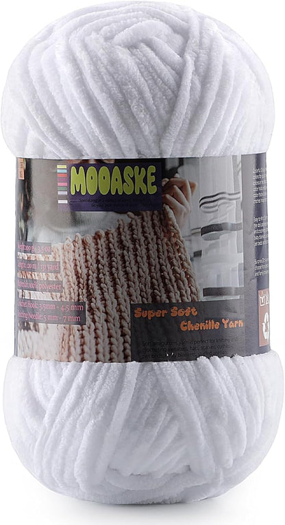 Baby Blanket Yarn for Crocheting - Soft Velvet Fluffy Chenille Yarn for Knitting Amigurumi Making Scarves, Doll - 100g/3.5oz 131 Yards Thick Plush Yarns (1, White)