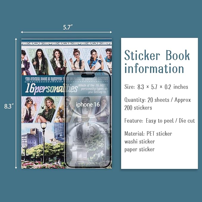 Precut Bullet Journal Sticker Book for Teens and Adults, 20 Sheets Creative MBTI Personality People Sticker for Scrapbooking, Junk Journaling, Planner, Collage