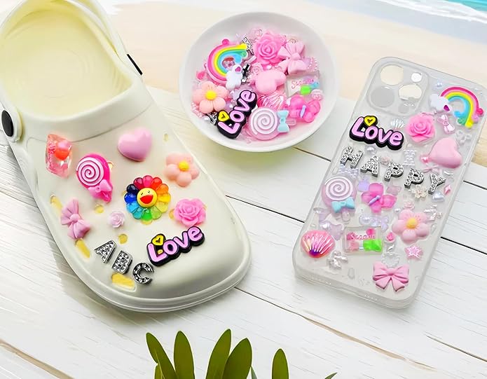 60pcs Slime Charms,Cute Acrylic 3D Resin Charms for Junk Phone Case Charms,Y2K Decoden Charms Accessories,Big Flat back DIY Candy Kawaii Charms Bulk for Crafts Jewelry Making