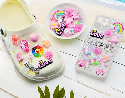 60pcs Slime Charms,Cute Acrylic 3D Resin Charms for Junk Phone Case Charms,Y2K Decoden Charms Accessories,Big Flat back DIY Candy Kawaii Charms Bulk for Crafts Jewelry Making