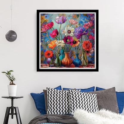 DMCVIVR Stamped Cross Stitch Kits for Beginners Adults Needlepoint Kits for Beginners Embroidery Kits for Adults Crossstitch Kit for Beginners 11CT-Colorful Flower vase 18x18 inchs