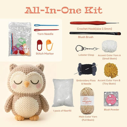 bulingbuling Crochet Kit for Beginners Glow in The Dark Crochet Kits owl, Crochet Starter Kit Great Birthday Gifts for Adults and Teens with Step by Step Video Amigurumi Knitting Kit DIY Craft