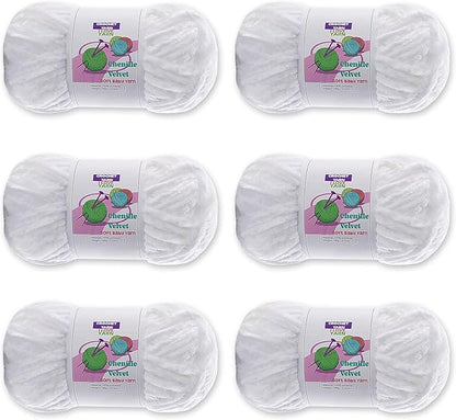 6 Skeins Velvet Chunky Yarn, Chenille for Crocheting and Hand Knitting, Blanket for Making Scarves and Knitting Projects - Amigurumi Crochet Yarns (6×3.5oz, 6×87.5yds)