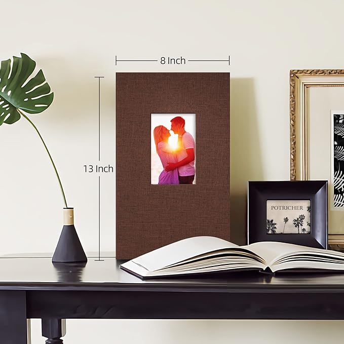potricher Small Photo Album for 4x6 300 Photos Linen Cover Picture Book for Family Wedding Anniversary and Baby (Brown)
