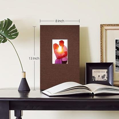 potricher Small Photo Album for 4x6 300 Photos Linen Cover Picture Book for Family Wedding Anniversary and Baby (Brown)