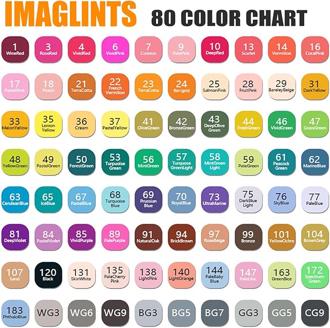 IMAGLINTS Alcohol Markers 80 Colors with Base Drawing Pen Dual Tip Art Markers for Sketch Anime Illustrations