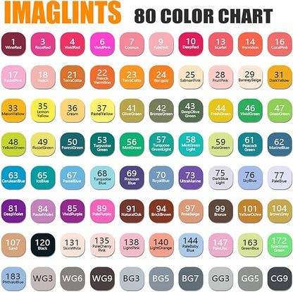 IMAGLINTS Alcohol Markers 80 Colors with Base Drawing Pen Dual Tip Art Markers for Sketch Anime Illustrations