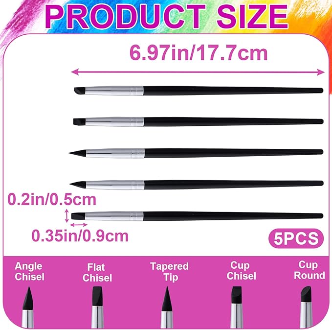 OIIKI 5pcs Silicone Paint Brush, Flexible Sculpting Shapers Brushes, Professional 5 Shape Tip Paint Pens DIY Tools for Painting Carving Pottery Clay Nail Art Handicraft- Black