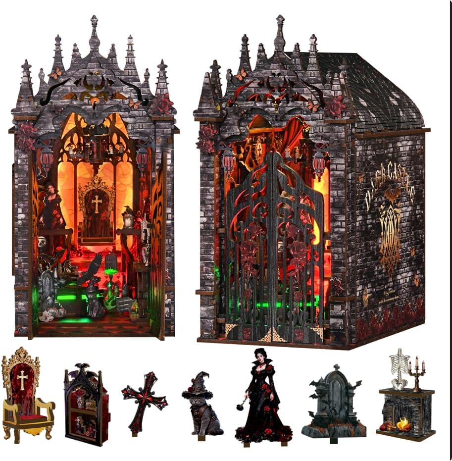 ACOCO Book Nook Kit with LED Light – DIY 3D Wooden Puzzle Miniature Dollhouse Kit, Gothic Book Nook, Bookshelf Decor Craft Gift for Adults, Teens & Book Lovers by Unknown