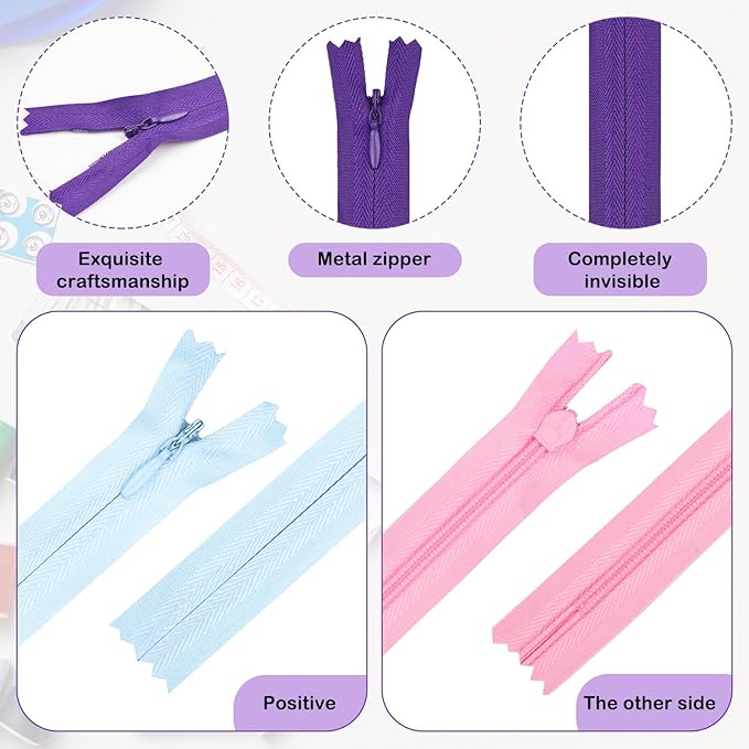 Zippers for Sewing 8 Inch, DOITEM 45pcs 20cm/8 Inch Invisible Multicolor Nylon Coil Zippers for Sewing and Crafts 15 Colors