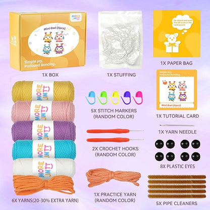 MOREJMTT Crochet Kit for Beginners, Crochet Animal Kits, Crocheting Kit for Starters, Learn to Crochet with Step-by-Step Video Tutorials, Beginner Crochet Kit for Adults(4 Pack owl)