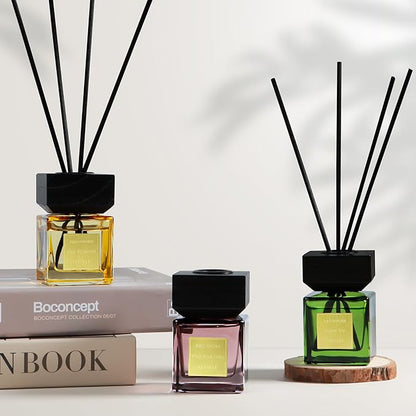 Aeeteek Reed Diffuser Set of 3, White Birch Cedar & Oud Bergamot & Green Tea Tree Essential Oil, 15 Diffuser Sticks, Hotel Collection Bathroom Air Fresheners, 50ml Home Fragrance for Christmas Decor