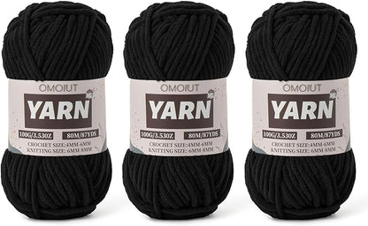 Fluffy Chenille Yarn for Crocheting - Baby Yarn for Crocheting Soft Blanket - 3 Pack of 100g/(87.4yds) Crochet Amigurumi Chunky Yarns - Super Bulky 5 Velvet Yarns (3 Black)