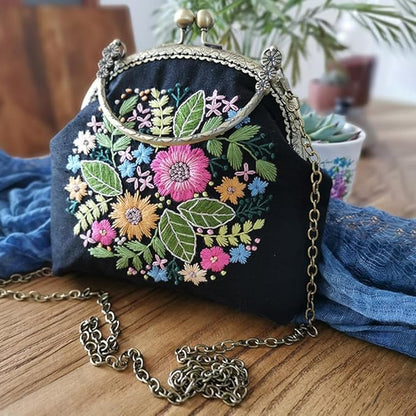 Eforcase Flower Embroidery Kit Tote Bag, Embroidery Coin Purse Kits Handbag Hand Embroidery Kit for Adults Beginner with Embroidery Patterns, Embroidery Hoop,DIY Sewing Kit