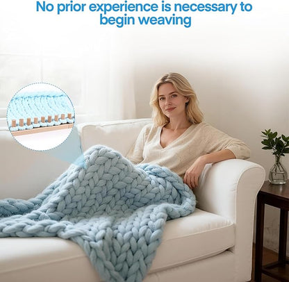 46" Beechwood Chunky Knitting Blanket Loom Kit - Adjustable Size Hand Knitting Loom for DIY Throw Blankets Chunky Yarn Blankets Scarves Rugs, No Needles Required, Christmas Gift for Adults Beginners
