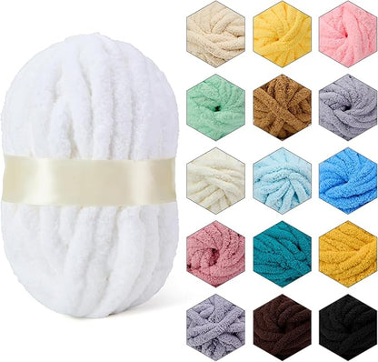 ERLYEEN Chenille Chunky Yarn Super Bulky Soft Thick Fluffy Jumbo Giant Washable Polyester Big Yarn DIY for Arm Knit Blanket Cushion Bed Sofa Home Decor,White,4.4LB