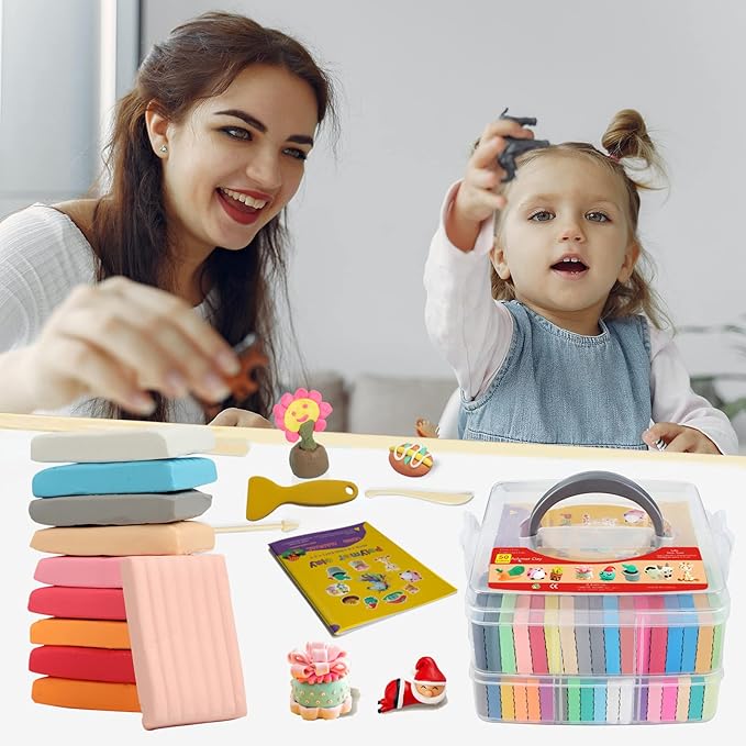 Polymer Clay 50 Colors, Modeling Clay for Kids DIY Starter Kits, Oven Baked Model Clay, Non-Sticky Molding Clay with Sculpting Tools, Gift for Children and Artists (50 Colors)