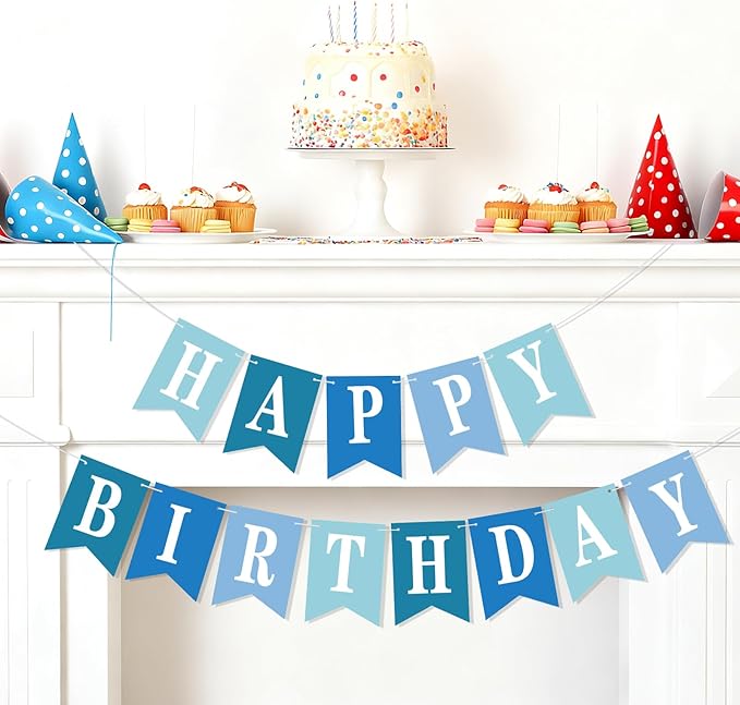 Mooliwe 171 Pcs DIY Custom Banner Kit Make Your Own Customizable Sign for Birthday Wedding Party Decoration Include 20 Paper Pennant 148 Letters and Numbers 1 Rope 2 Threading Device(Blue Series)