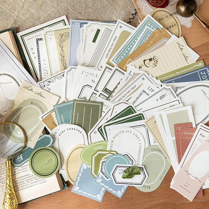 SIBLYMONA 200Pcs Vintage Memo Material Pack Memo Collection Series for Scrapbooking, Junk Journal Supplies DIY Art Crafts Bullet Journal Diary Album Planne (Multicolor)