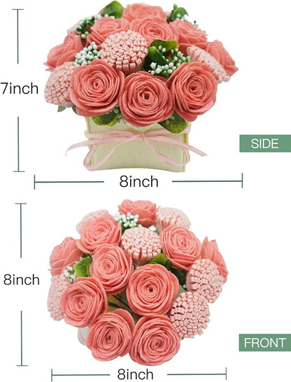 BAZIMA DIY Felt Flower Art Craft Kit, Pink Rose and Carnation Pot Bonsai Kit, Floral Gifts, Beginner Craft Kit, Arrange Pre-Cut Flowers and Foliage