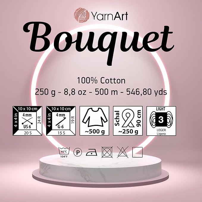 2 Skein Yarn Art Bouquet 100% Cotton 250grx2 550yardsx2 Multicolor Cotton Cake Yarn, Ombre More Softness, Gradient Rainbow Crochet Spring Summer Light 3, Top 5 Most Used Colors (Bouquet 718)