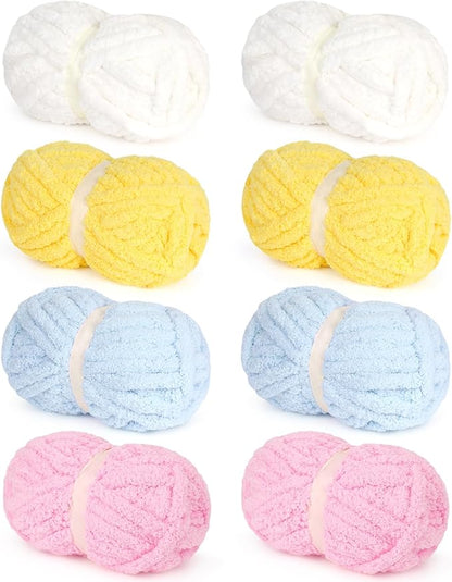 Chunky Yarn for Hand Knitting-Ombre Chunky Chenille Blanket Yarn for Crocheting-8 Pack of 226g/7.97oz-#8 Jumbo Super Bulky Fluffy Thick Finger Knitting Yarns for Scarf, Cushions and Doll(E)