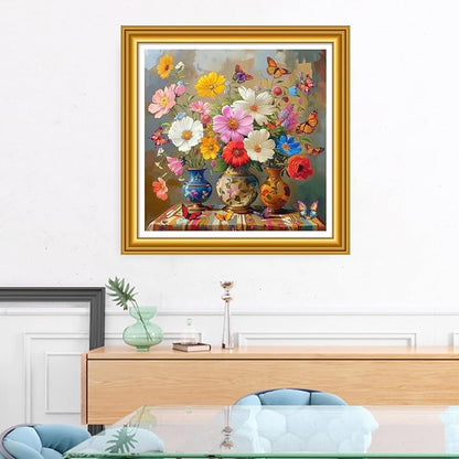 Foxhool Stamped Cross Stitch Kits,11CT Printed Cross Stitch Pattern Full Embroidery Kits for Beginner Needlepoint Kits&Beautiful Flower vase 18x18 inch