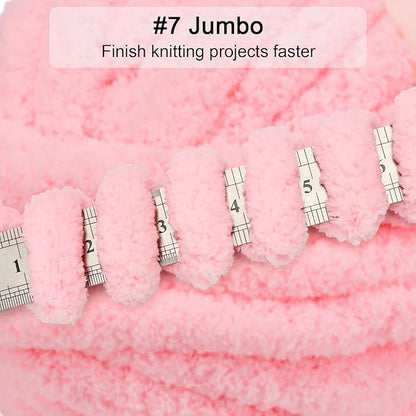 ERLYEEN Chenille Chunky Yarn Super Bulky Soft Thick Fluffy Jumbo Giant Washable Polyester Big Yarn DIY for Arm Knit Blanket Cushion Bed Sofa Home Decor,Light Pink,0.55LB