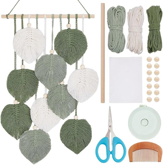 ORIGACH DIY Macrame Wall Hanging Leaves Decor Kit for Beginners Adults, Boho Farmhouse Easy Macrame Leaves Wall Tapestry kit for Home Living Room Bedroom