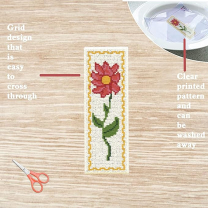 FREEBLOSS 6 Set Cross Stitch Bookmark Kit - Vivid Flowers Designed Stamped Embroidery Bookmark with Instruction - Cross Stitch Kits for Adults - 8''x2.4''