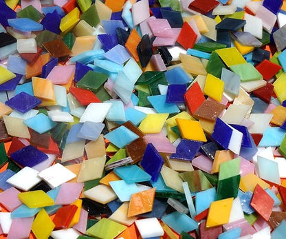 Lanyani Diamond Glass Mosaic Tiles Pieces Stained Glass for Crafts, Mixed Bright Colors and Patterns, 500g/1.1lb