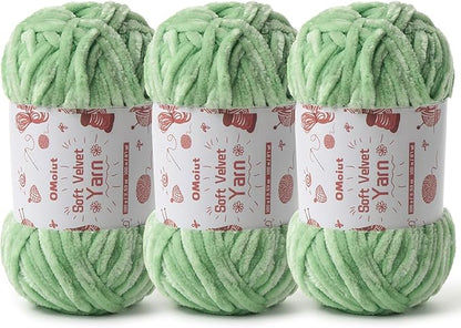 3x100g Fluffy Velvet Chenille Yarn for Crocheting and Knitting, 3x87.4yd Baby Yarn for Crocheting Soft, Crochet Chunky Yarns Amigurumi Yarns（Light Green