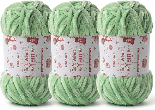 3x100g Fluffy Velvet Chenille Yarn for Crocheting and Knitting, 3x87.4yd Baby Yarn for Crocheting Soft, Crochet Chunky Yarns Amigurumi Yarns（Light Green