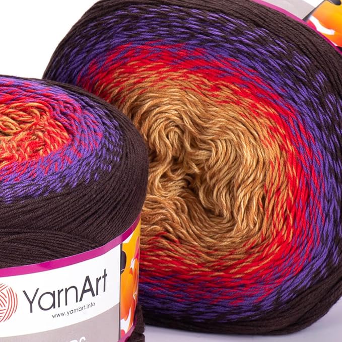 2 Skein/Pack Yarnart Flowers Gradient Yarn, Each Ball 8.8 Oz (250gr) / 1094 Yards (1000m), 55% Cotton 45% Acrylic, Superfine Fingering Weight for Knitting and Crochet, 265 - Brown Beige